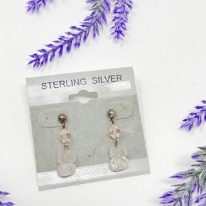 Sterling Silver Pink Quartz & Crystal Dangle Earrings